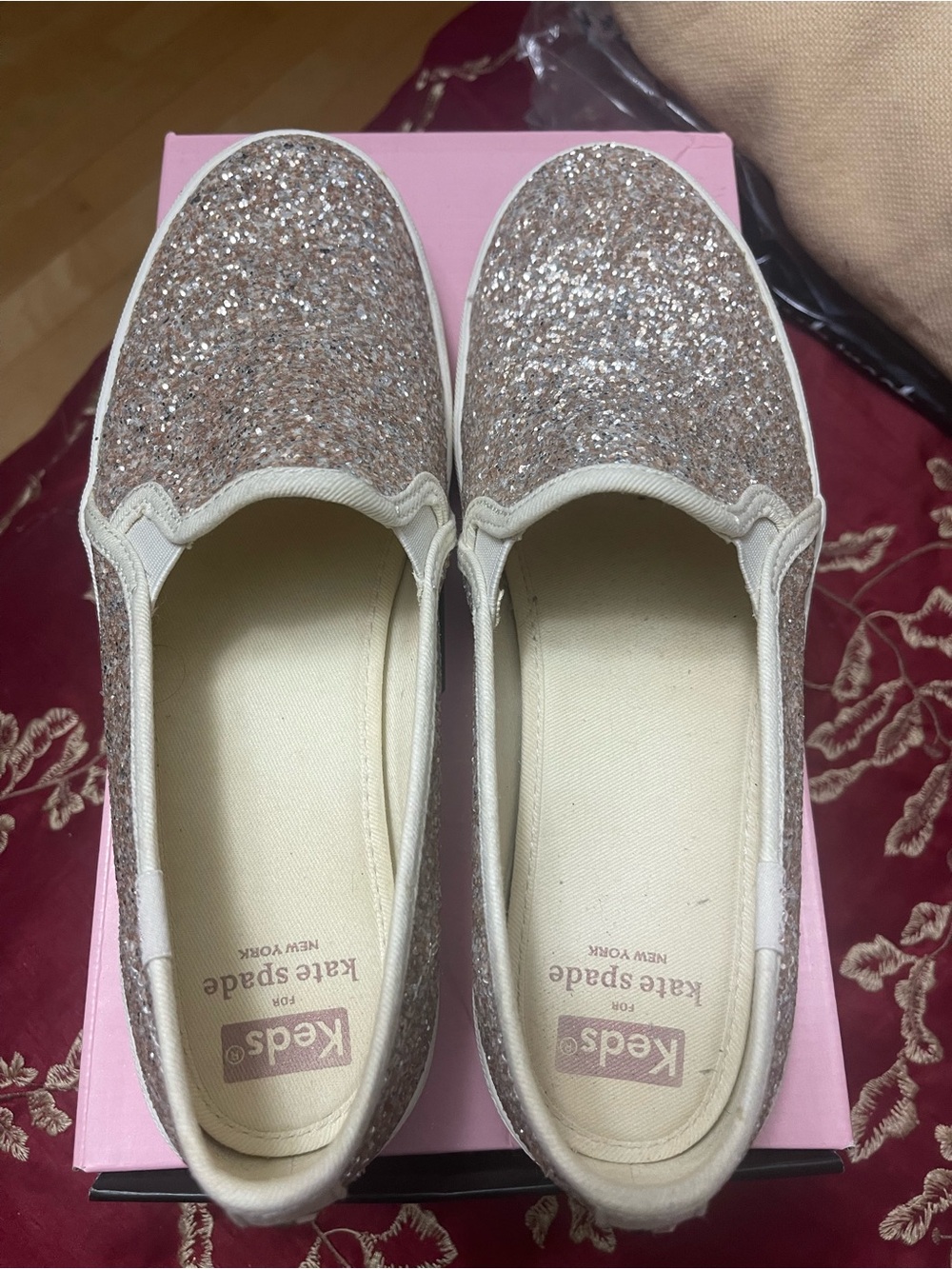 kate spade Rose Gold Glitter Slip-On Flats